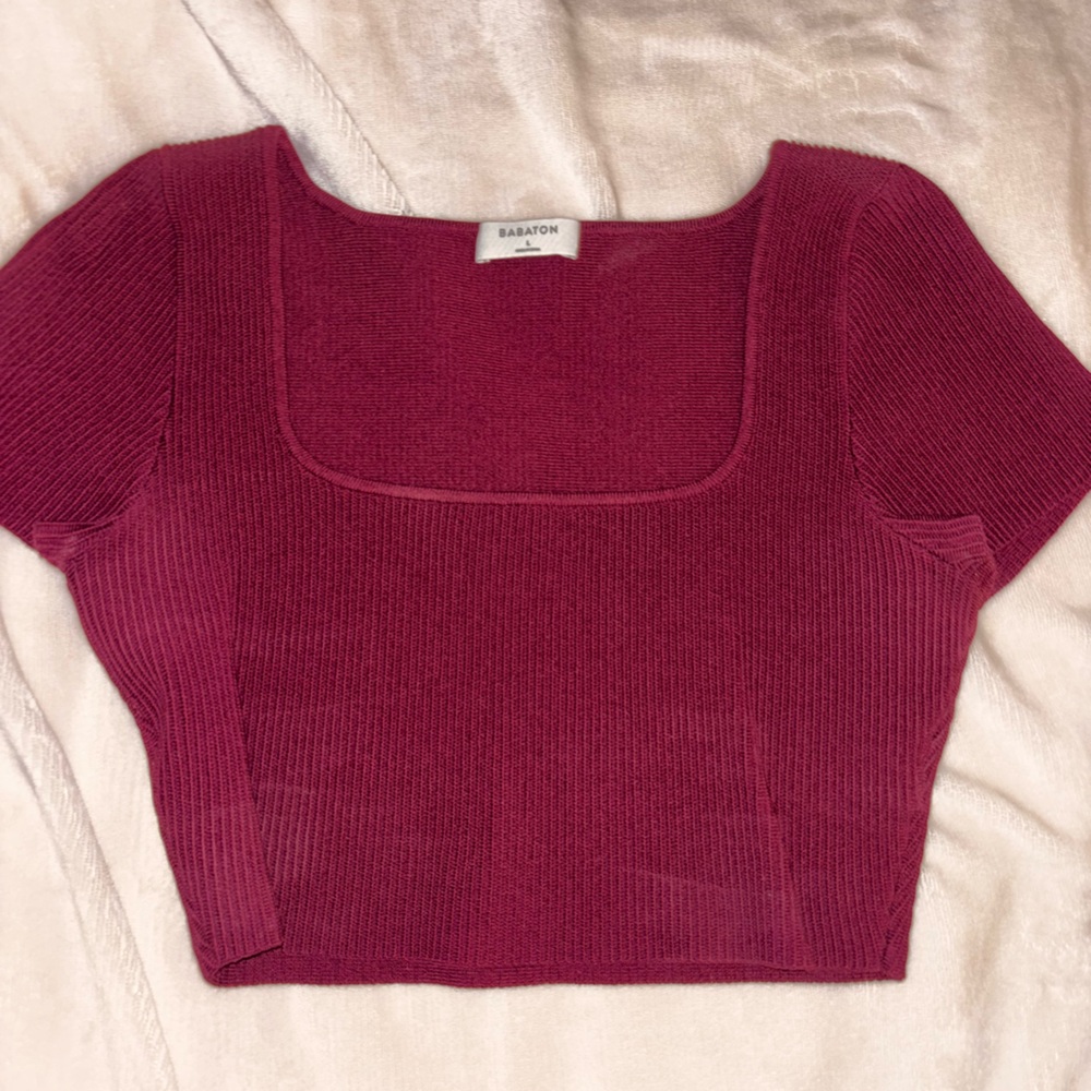 Babaton Burgundy Sculpt Knit Crop Top